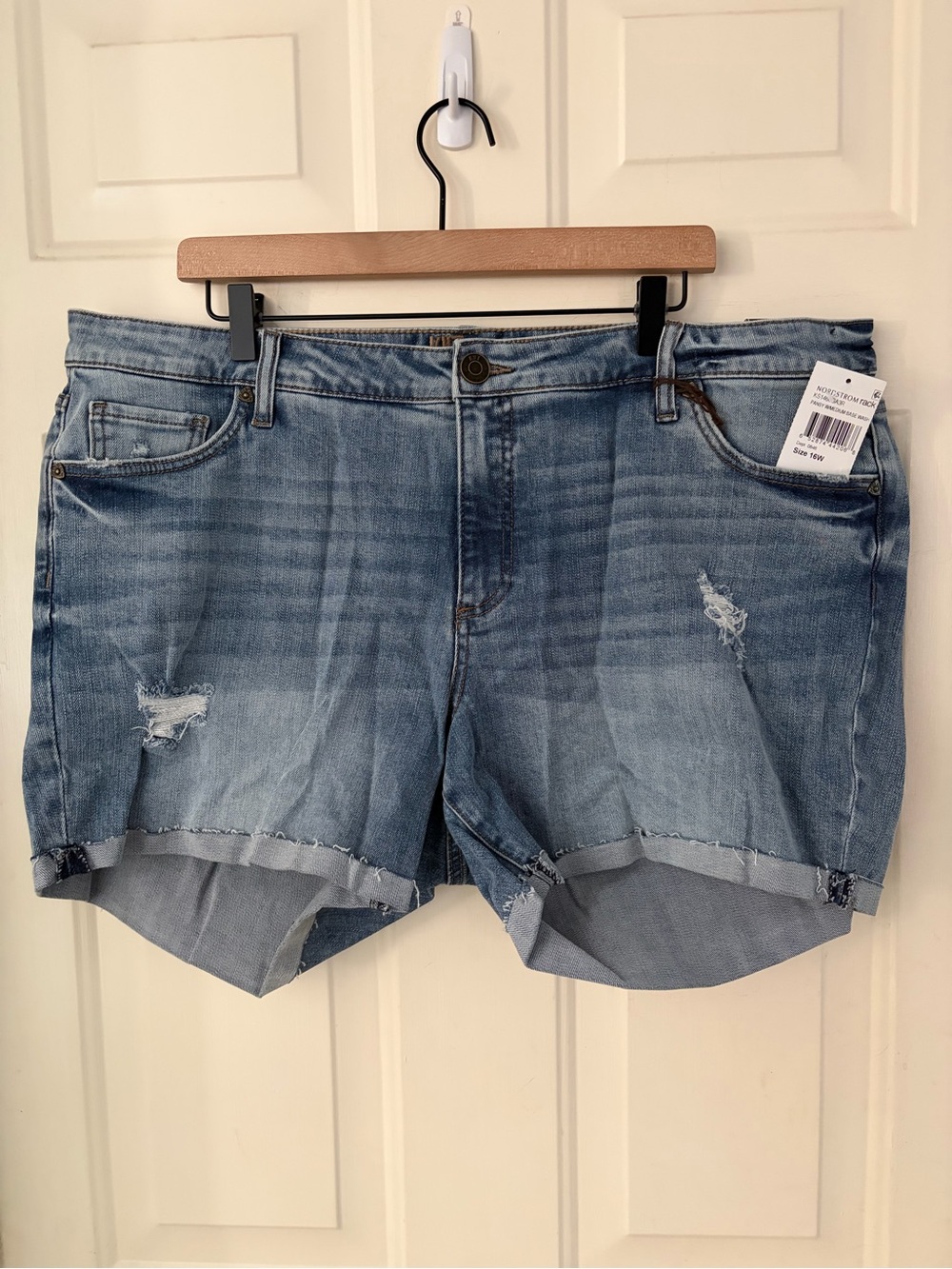 Kut from the Kloth Katy Boyfriend Light Blue Distressed Denim Shorts